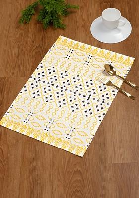 Yellow And Blue 4 Pcs GeometricPatterned Cotton Table Placemats