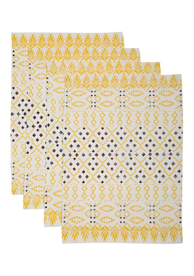 Yellow And Blue 4 Pcs GeometricPatterned Cotton Table Placemats