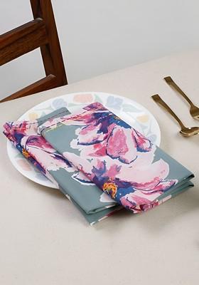 Green 4 Pieces Floral Printed Cotton Table Napkins