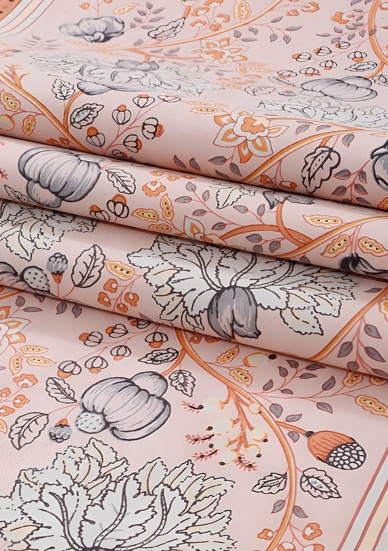 PeachColored And Grey Floral Printed Cotton Table Runner