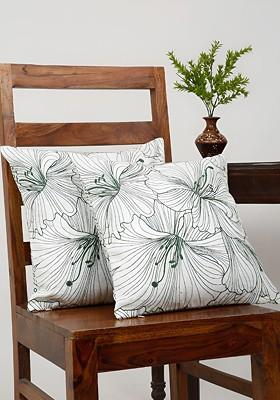 White And Green 2 Pieces Cotton Embroidered Square Cushion Covers