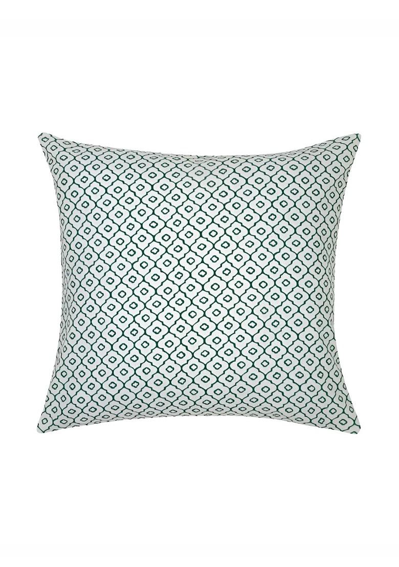 White And Green 2 Pieces Cotton Embroidered Square Cushion Covers