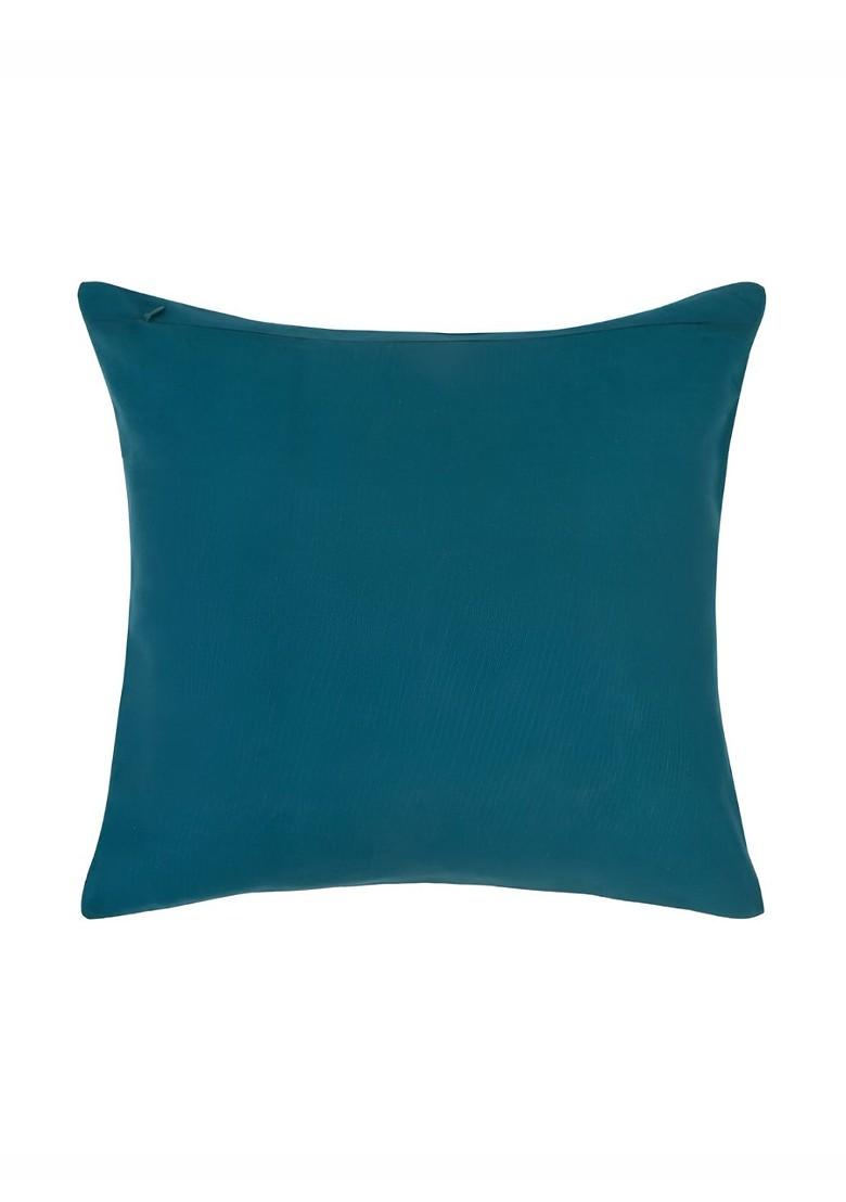 Teal Blue And White 2 Pieces Cotton Embroidered Square Cushion Covers