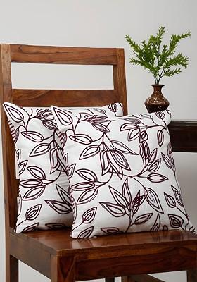 White And Purple 2 Pieces Cotton Embroidered Square Cushion Covers