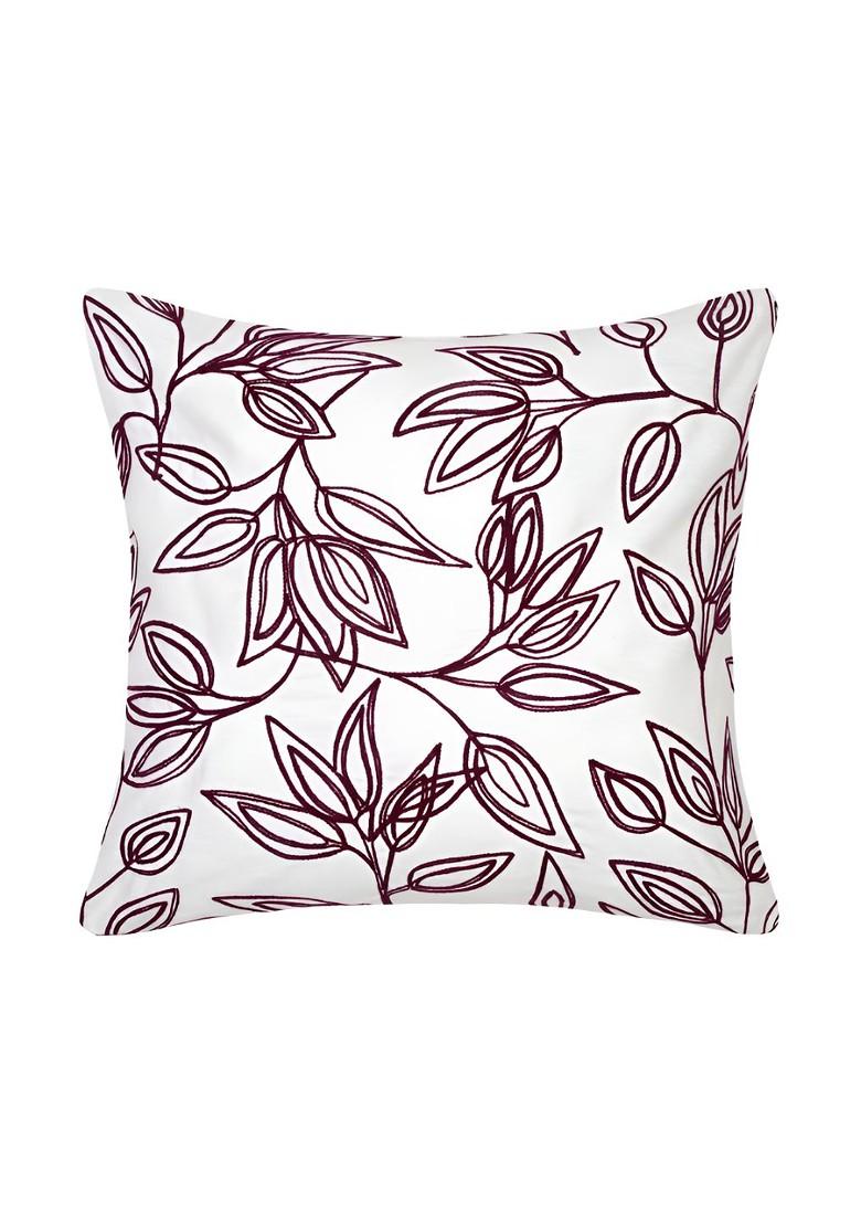 White And Purple 2 Pieces Cotton Embroidered Square Cushion Covers