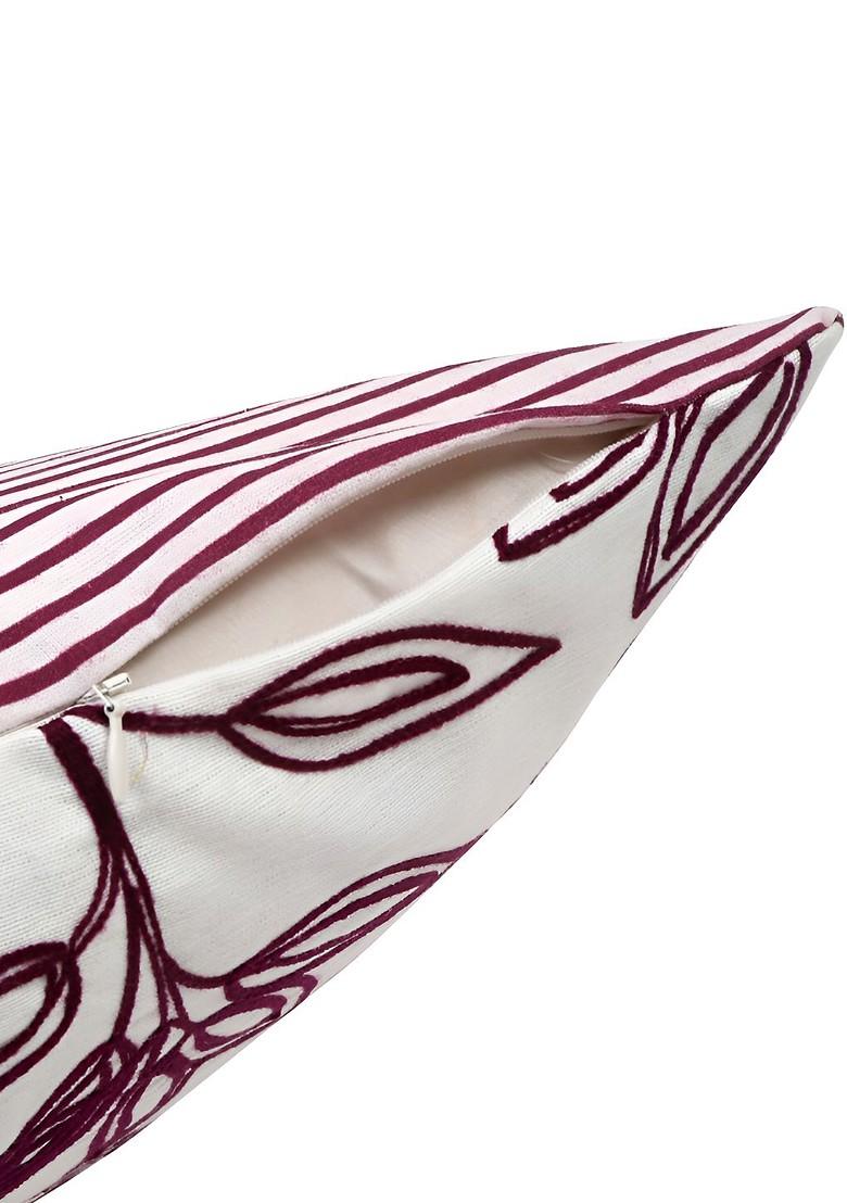 White And Purple 2 Pieces Cotton Embroidered Square Cushion Covers