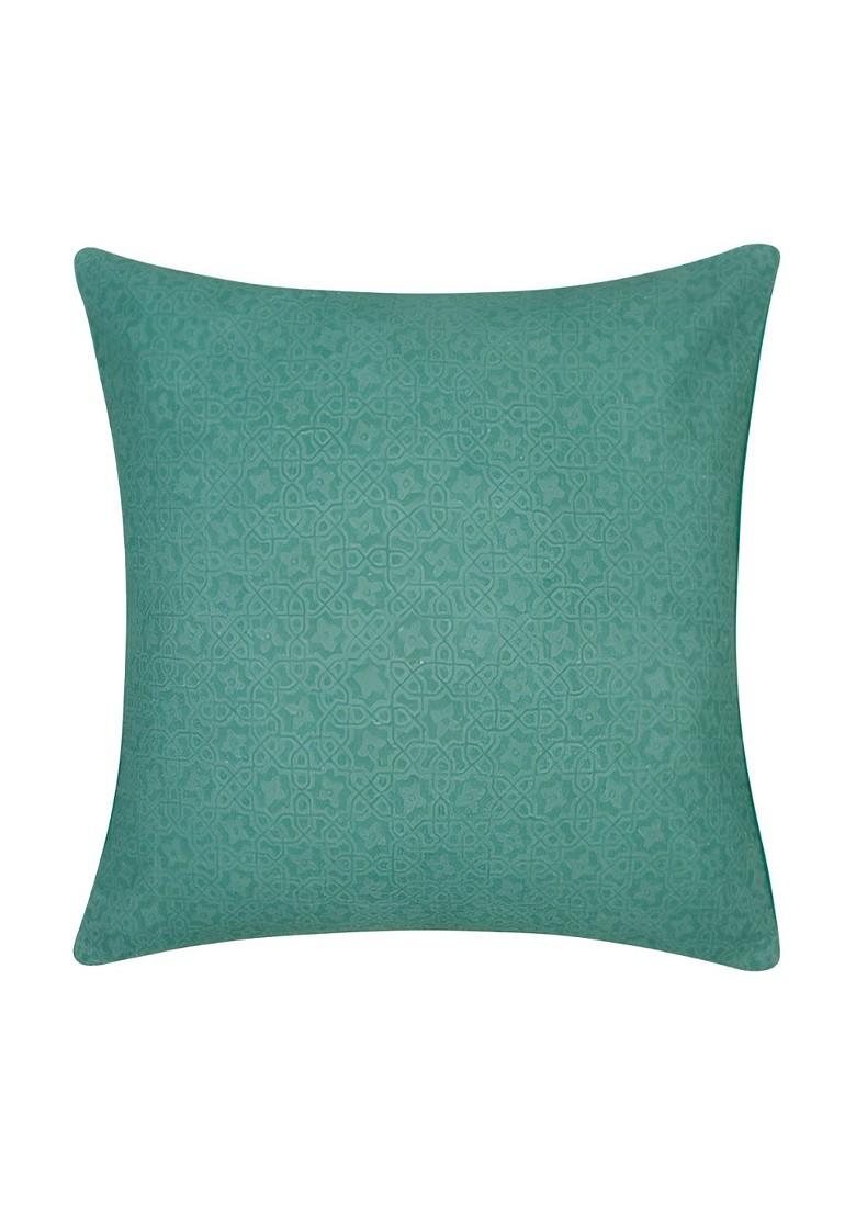 Green 2 Pieces Ethnic Motifs Velvet Square Cushion Covers