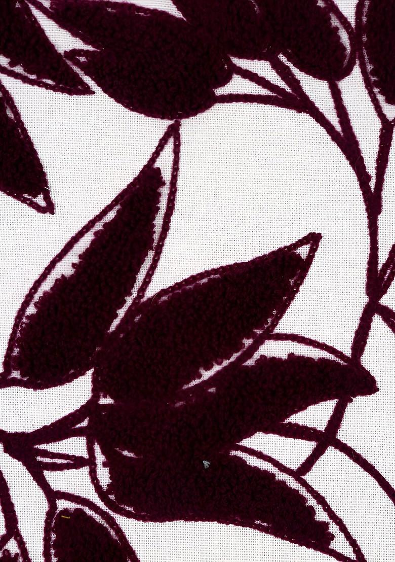 White And Maroon 2 Pieces Cotton Embroidered Square Cushion Covers