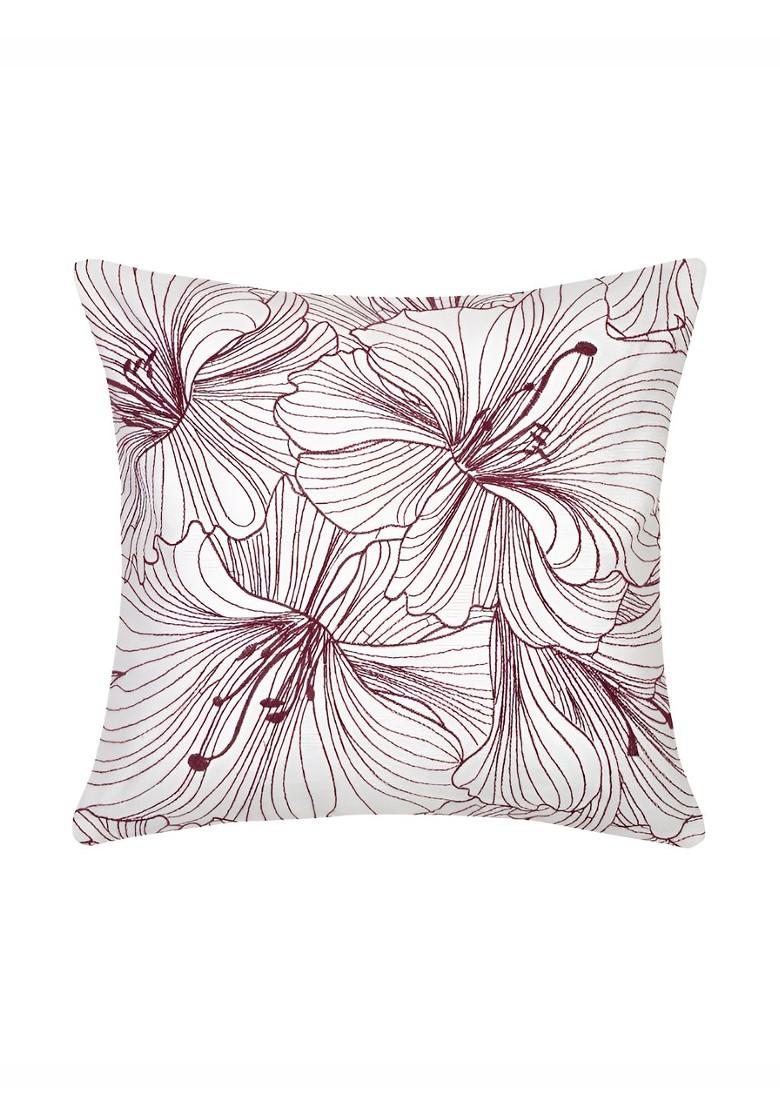 White And Purple 2 Pieces Cotton Embroidered Square Cushion Covers