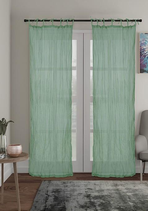 Green 2 Pcs Cotton Sheer Door Curtain