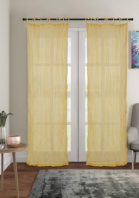 Yellow 2 Pcs Cotton Sheer Door Curtain