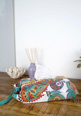 White Piasley Printed Cotton Tissue Box Cover