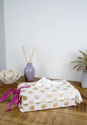 White Printed Cotton Tissue Box Cover