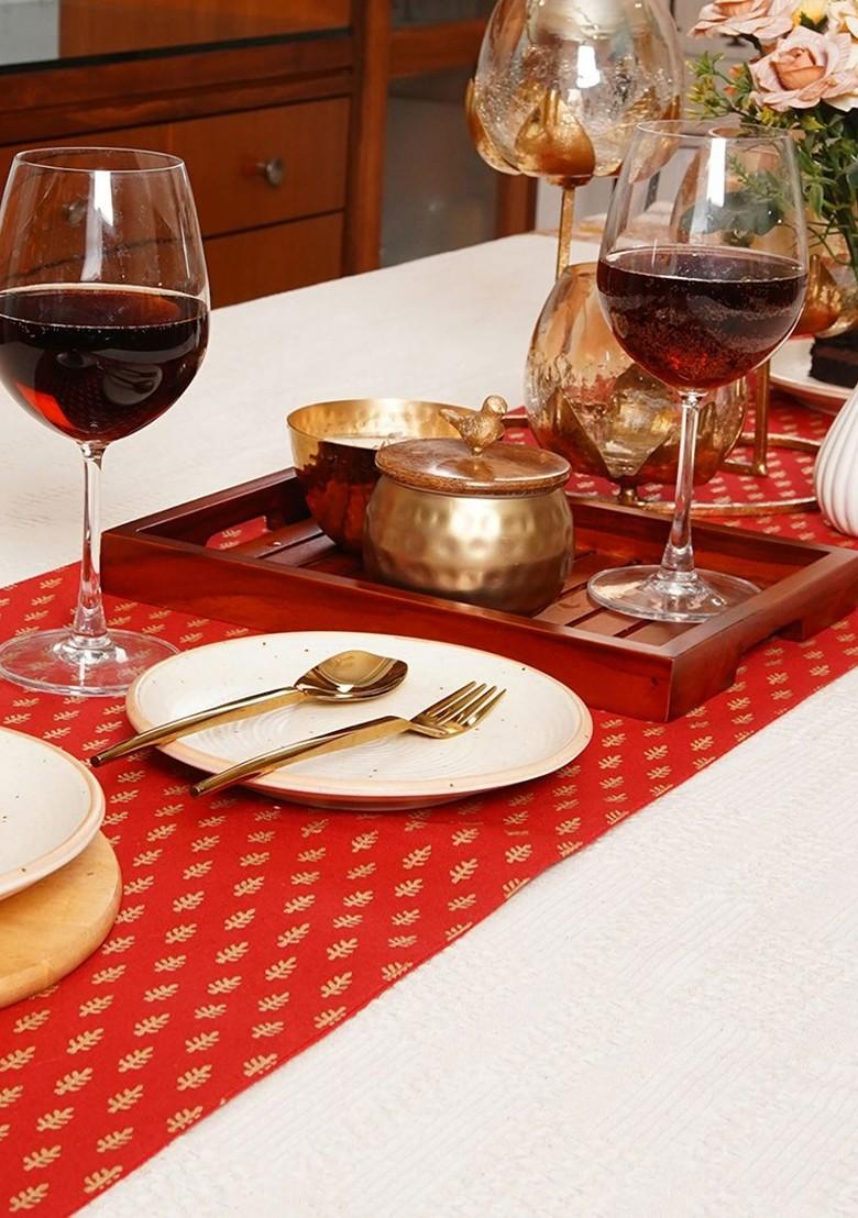 Red And GoldToned Ethnic Motifs Printed Table Runner
