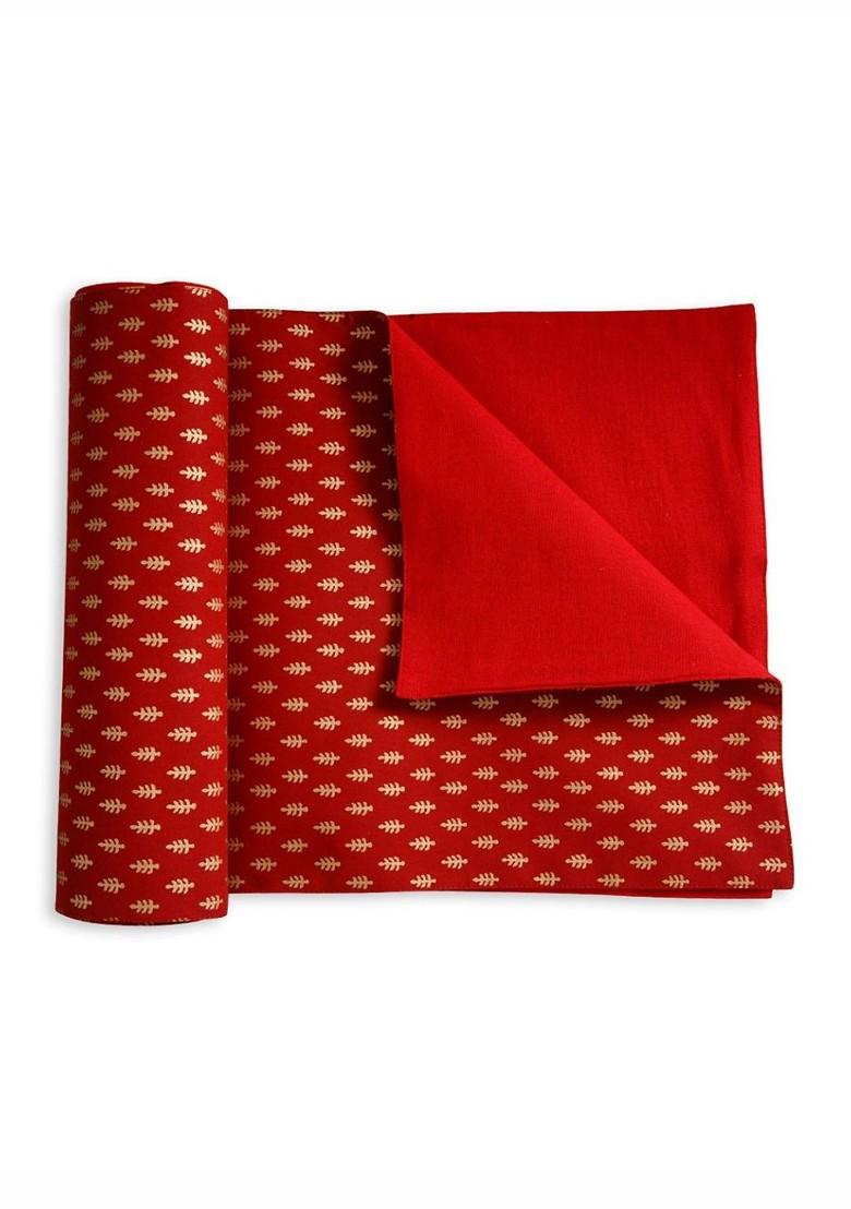 Red And GoldToned Ethnic Motifs Printed Table Runner