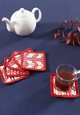 White And Red 6 Pieces Printed Cotton Coasters