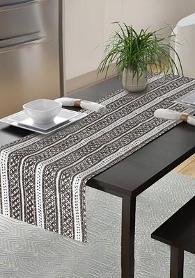 Brown And White Striped Cotton Table Runner