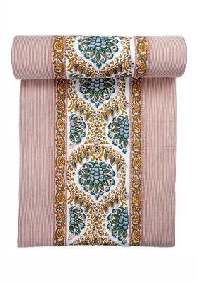 Pink And White Ikat Printed Cotton Rectangular Table Runner