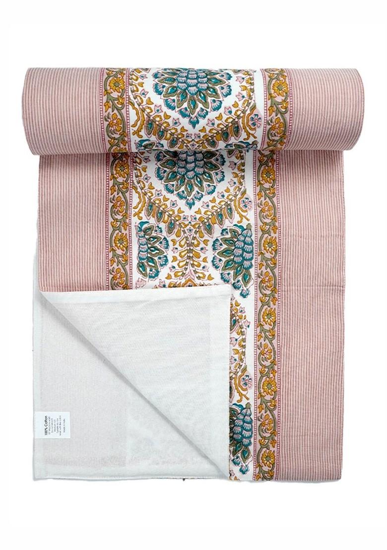 Pink And White Ikat Printed Cotton Rectangular Table Runner