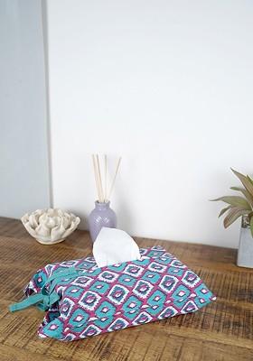 Pink Geometric Printed Cotton Tissue Box Cover