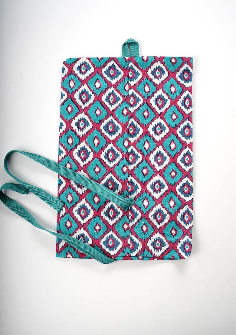 Pink Geometric Printed Cotton Tissue Box Cover