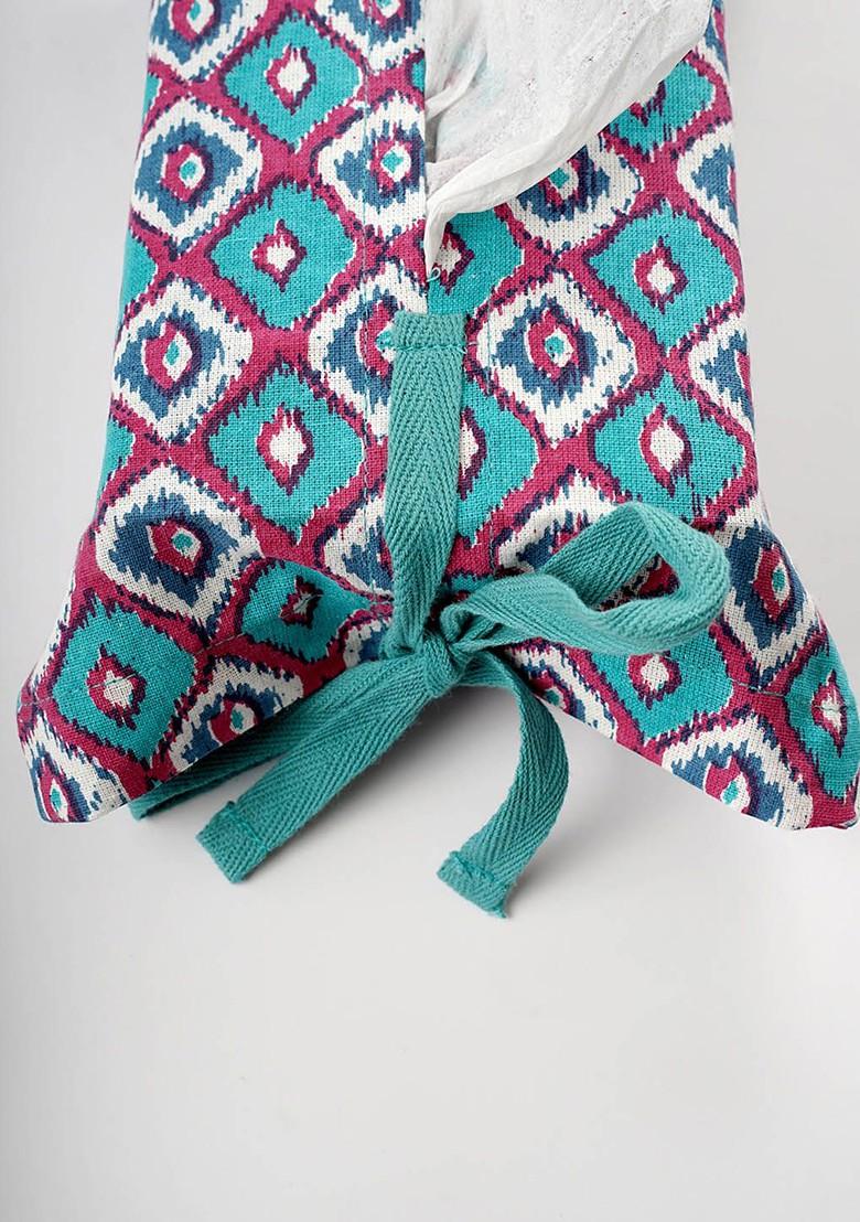 Pink Geometric Printed Cotton Tissue Box Cover