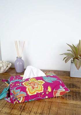 Pink Floral Printed Cotton Tissue Box Cover