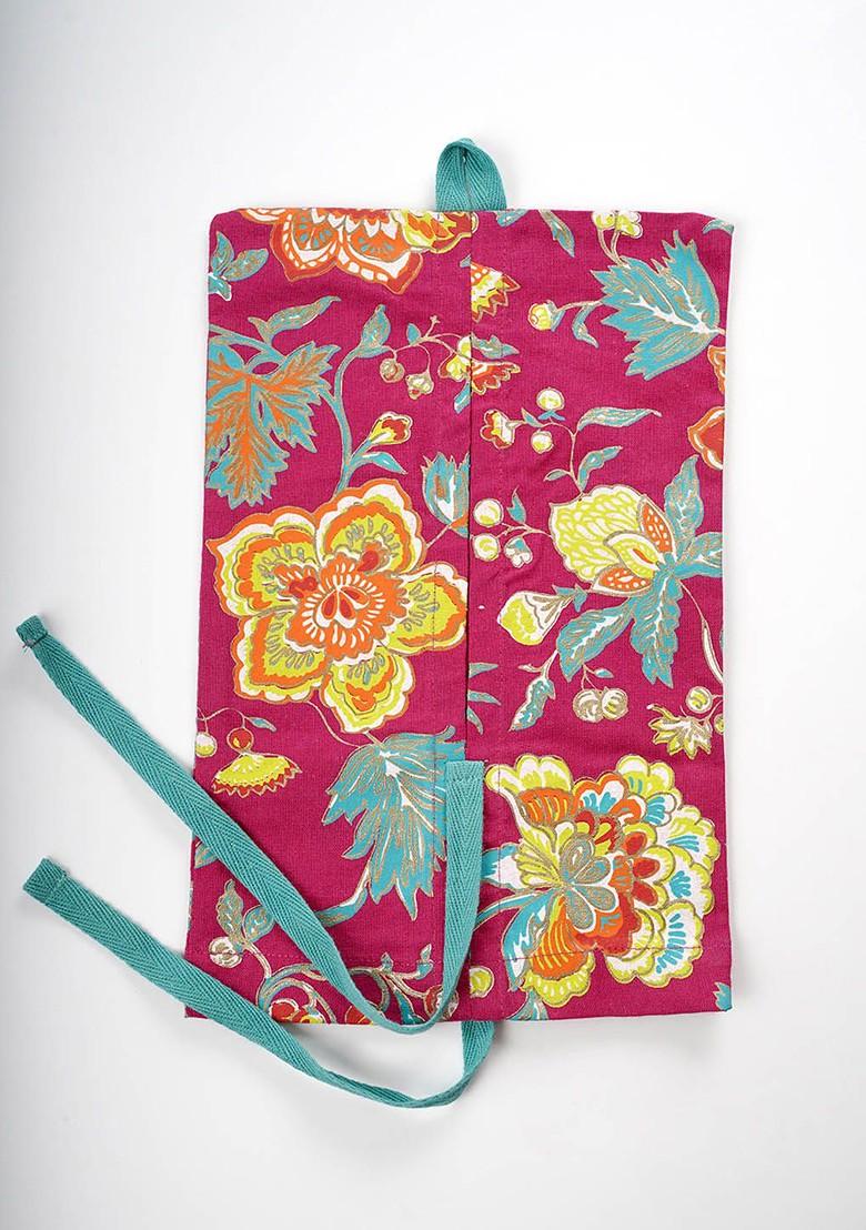 Pink Floral Printed Cotton Tissue Box Cover