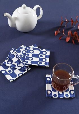 Blue Andwhite 6 Pieces Printed Cotton Coasters