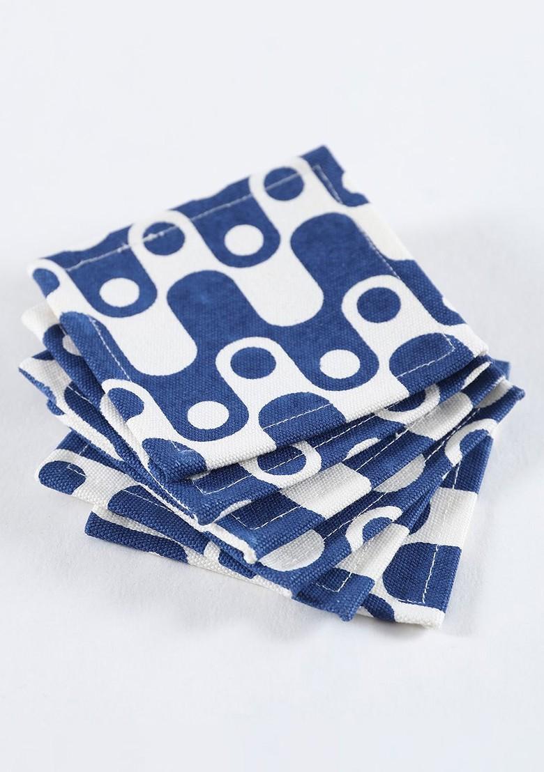 Blue Andwhite 6 Pieces Printed Cotton Coasters