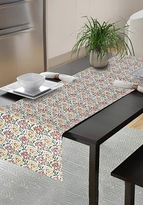 White And Yellow Floral Printed Pure Cotton Table Runner