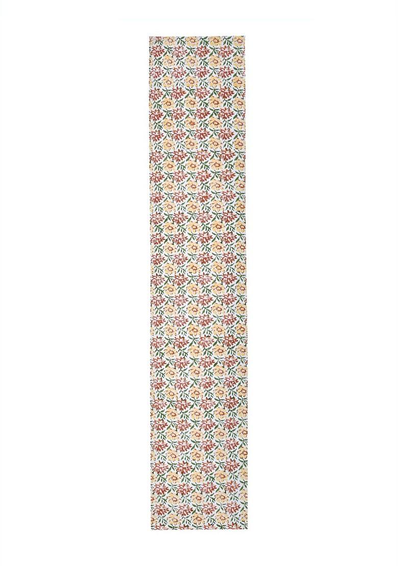 White And Yellow Floral Printed Pure Cotton Table Runner