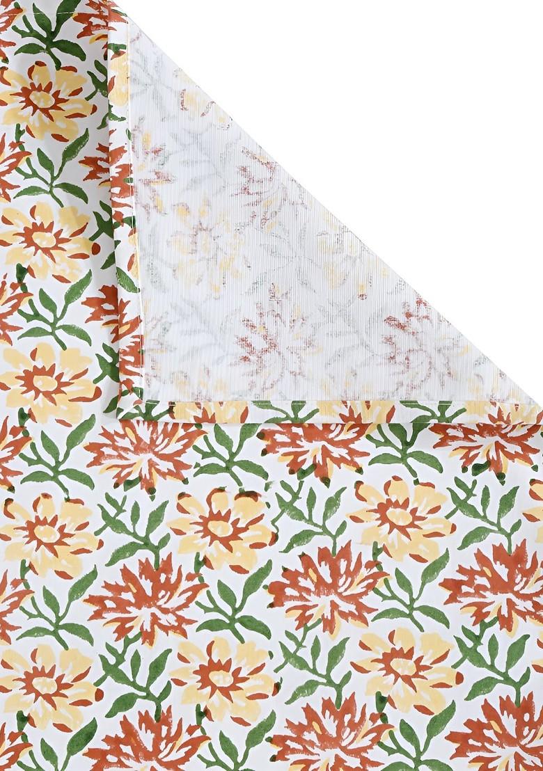 White And Yellow Floral Printed Pure Cotton Table Runner