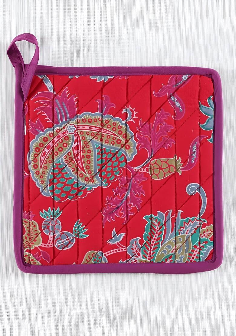 Pink And Blue 3 Pcs Printed Cotton Square Shaped Coasters