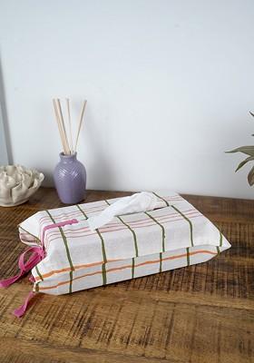 White And Pink Striped Cotton Tissue Box Cover