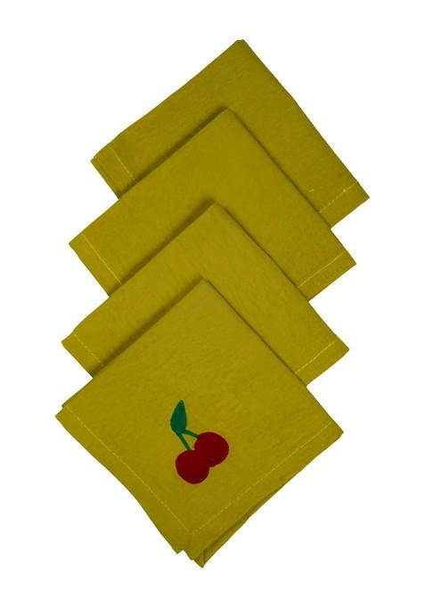 Olive Green 4 Pieces Cherry Embroidered Pure Cotton Table Napkins