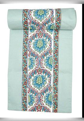 Sea Green And White Ikat Printed Cotton Runners