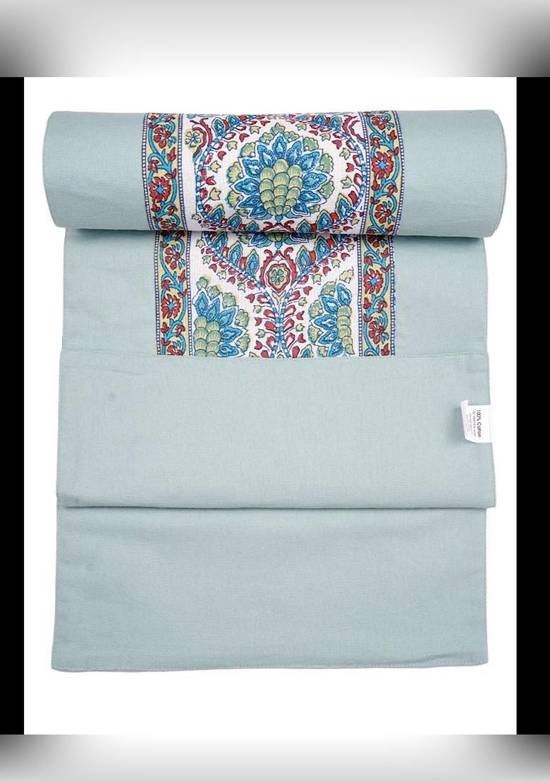 Sea Green And White Ikat Printed Cotton Runners
