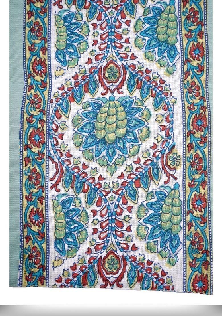 Sea Green And White Ikat Printed Cotton Runners