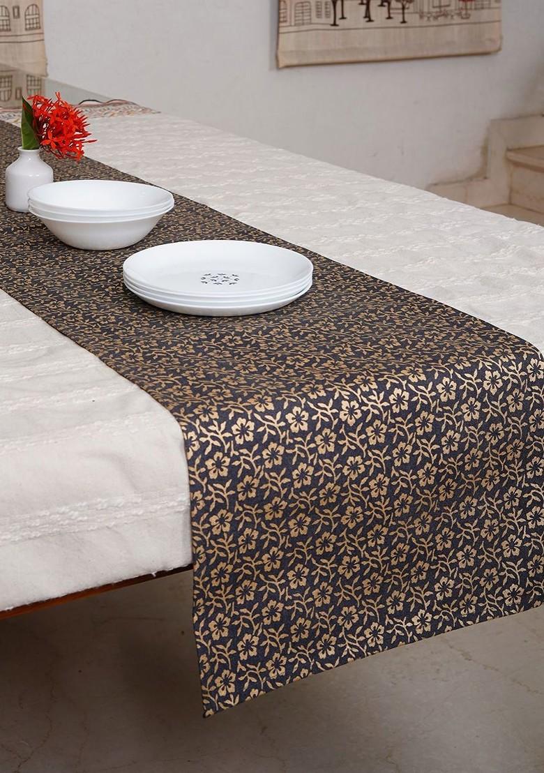 Mauve And Brown Floral Printed Table Runner