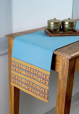 Blue And Yellow Printed Table Runner
