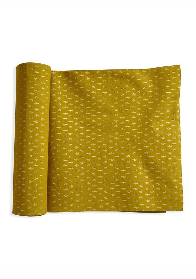 OliveGreen And GoldToned Ethnic Motifs Printed Table Runner