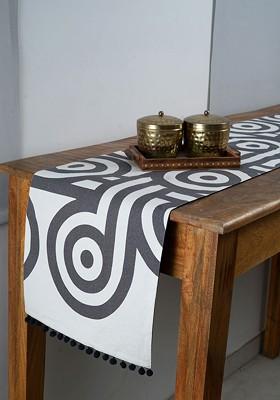 Charcoal And White Geometric Printed Table Runner