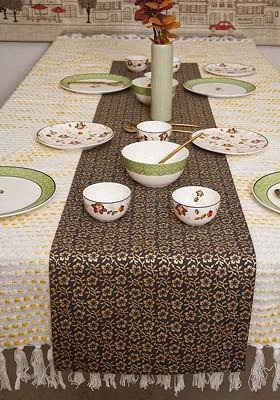 Grey And GoldToned Floral Printed Rectangular Table Runners