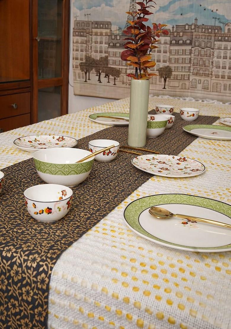 Grey And GoldToned Floral Printed Rectangular Table Runners