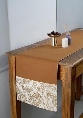 Brown And White Floral Printed Pure Cotton Rectangular Table Runner