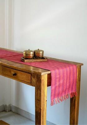Pink And Purple Striped Pure Cotton Rectangular Table Runner