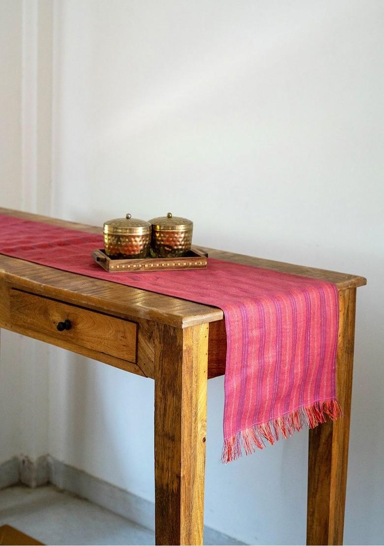Pink And Purple Striped Pure Cotton Rectangular Table Runner