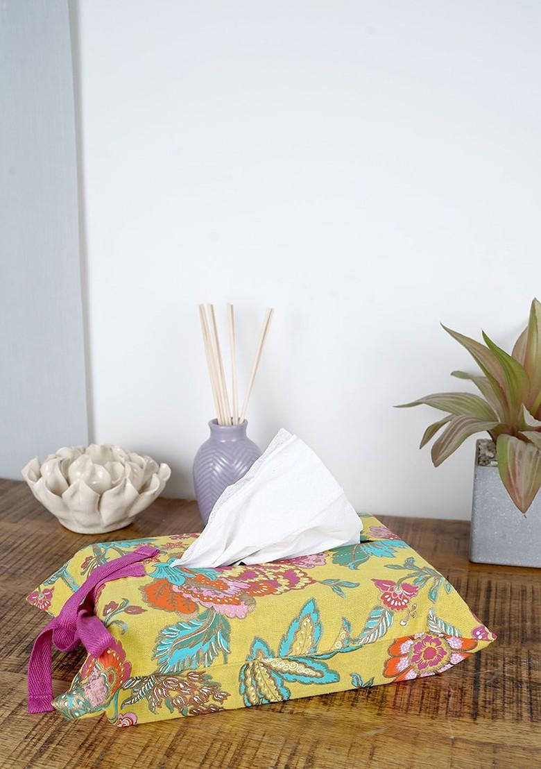 Red Floral Printed Cotton Tissue Box Cover