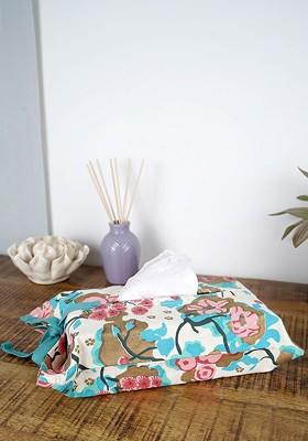 White Floral Printed Cotton Tissue Box Cover